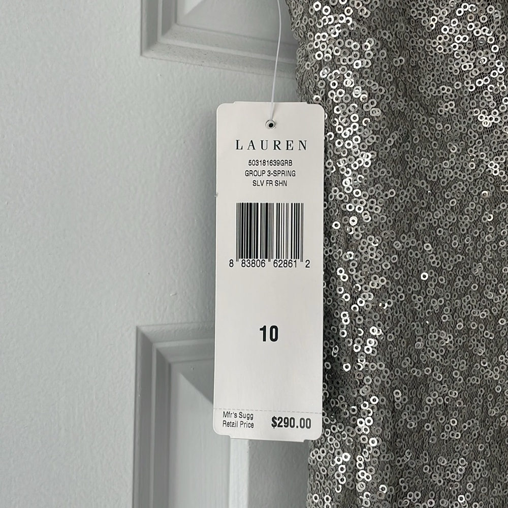 Long silver sequin dress. Lauren. Size 10. New with tags. - Picture 5 of 6